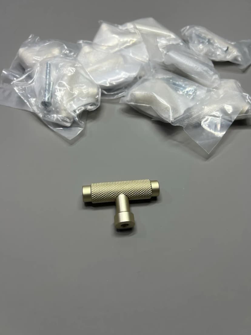 10x gold gerändelte Schrankknöpfe T-Stange 55,5 mm Einloch Schubladengriffe