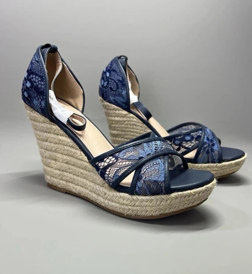 Damen Sommer Sandalen Espadrilles Spitze Keilabsätze UK 7 Komfort Freizeit