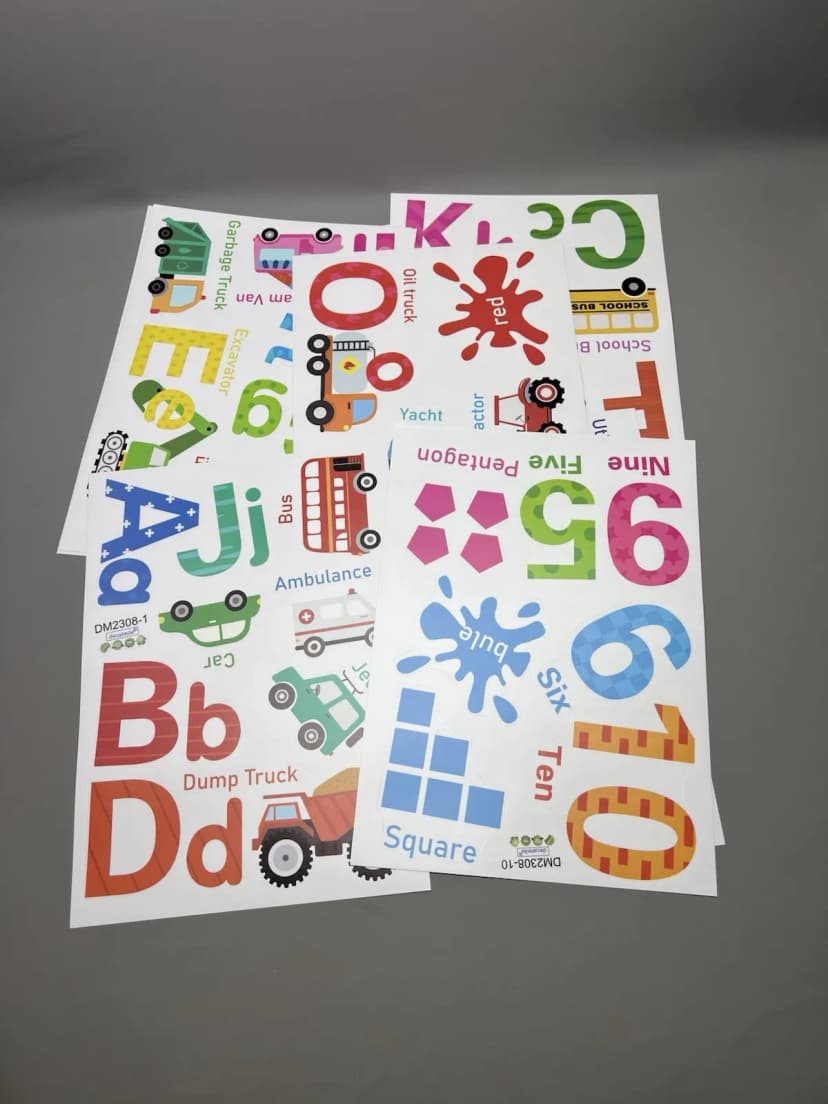 Alphabet Zahlen Buchstaben ABC Autos Transport Wandtattoo Aufkleber leuchtende