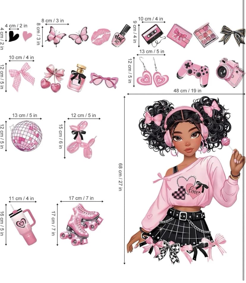 Schwarz Rosa Schleife Schmetterling afrikanische Mädchen Wandtattoo Aufkleber