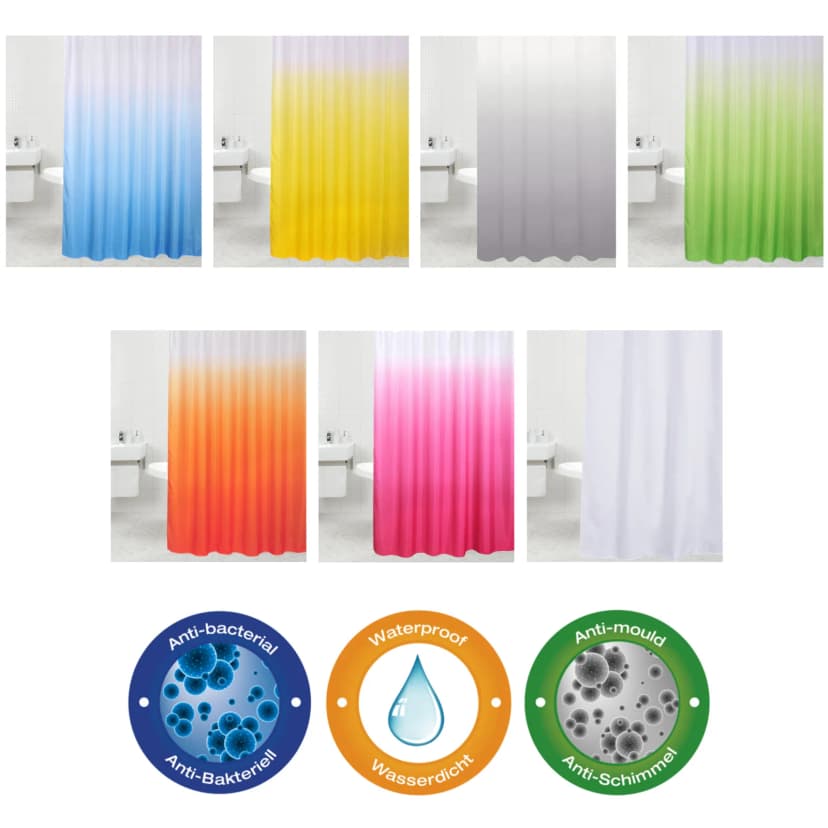 DUSCHVORHANG TEXTIL WANNENVORHANG BADEWANNENVORHANG WASSERDICHT INKL. RINGE