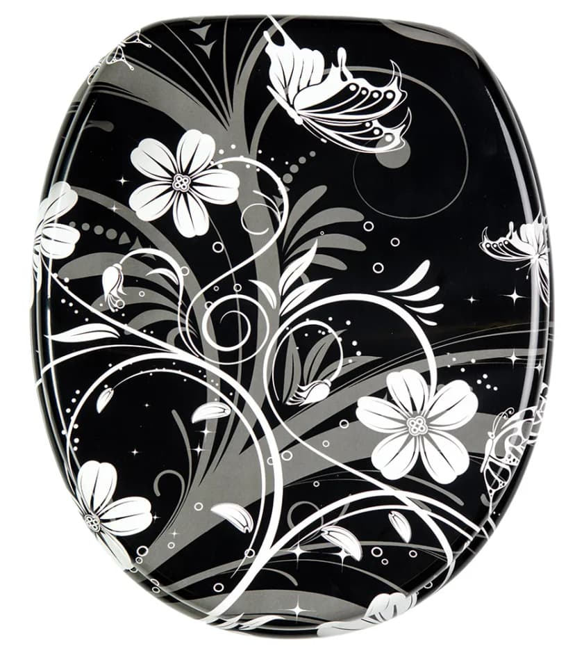 WC SITZ TOILETTENDECKEL KLODECKEL BAD WC DECKEL MIT ABSENKAUTOMATIK WHITE FLOWER