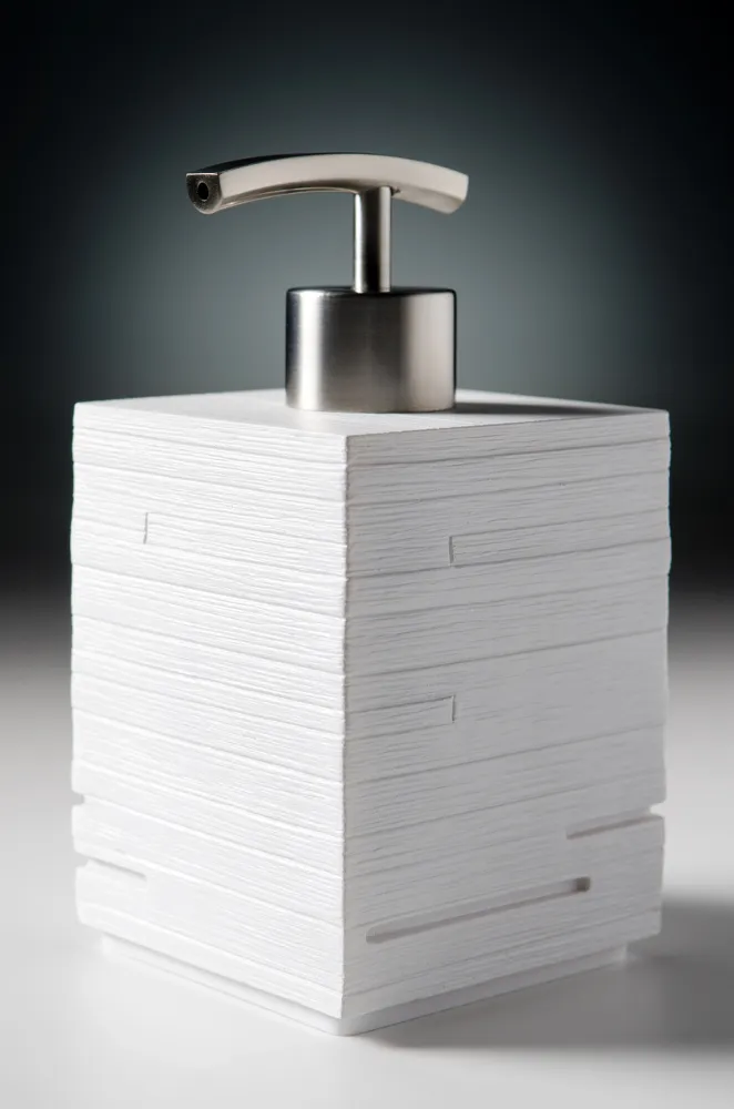 MODERNER SEIFENSPENDER WEIß MIT EDELSTAHLPUMPE, ELEGANTES DESIGN, CALERO WHITE
