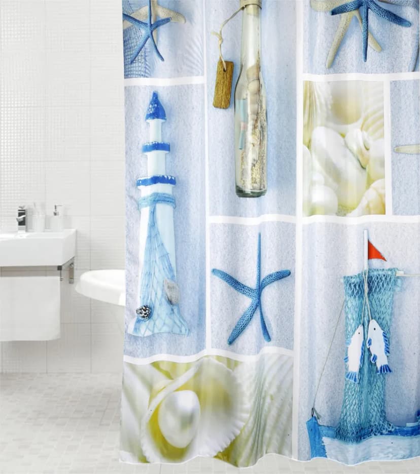 DUSCHVORHANG TEXTIL ANTI SCHIMMEL WC WANNENVORHANG BADEWANNENVORHANG MEERESBRISE
