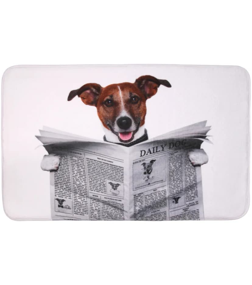 BADTEPPICH BADVORLEGER BADEMATTE BADETEPPICH BADEZIMMERTEPPICH HUND NEWSPAPER