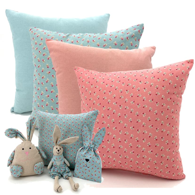 Deko Kissen Tilda Stoff Rosen Rosa Hellblau Kissenhülle 40x40 Landhaus Typ740