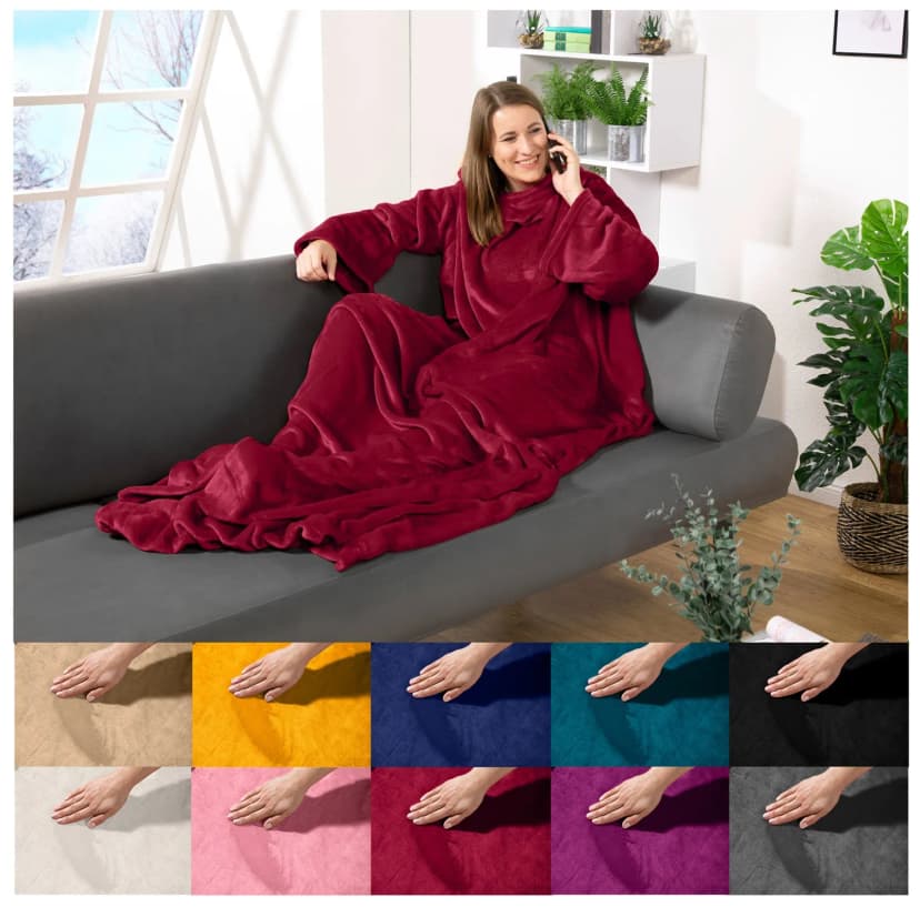 heimtexland ® Ärmeldecke TV Kuscheldecke tragbare Flanell Ganzkörperdecke Typ870