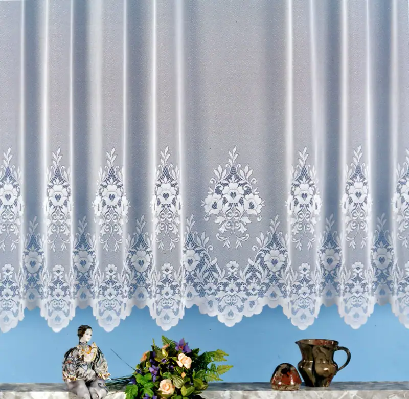 Gardinen Store weiß Kräuselband Vorhang transparent Blumen Borte gebogt Typ10 – neu – Möbel – Foto 1 von 5