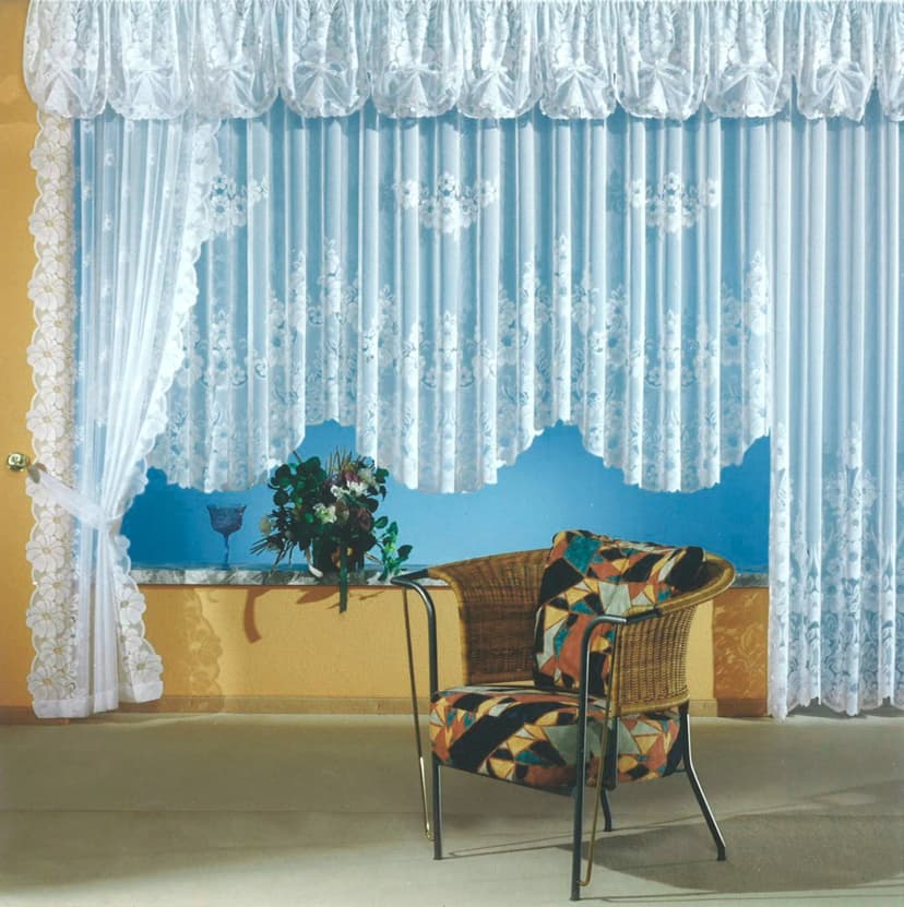 Gardine Serie Blumen Store Seitenschal Querbehang Vorhang weiß chic gebogt Typ1