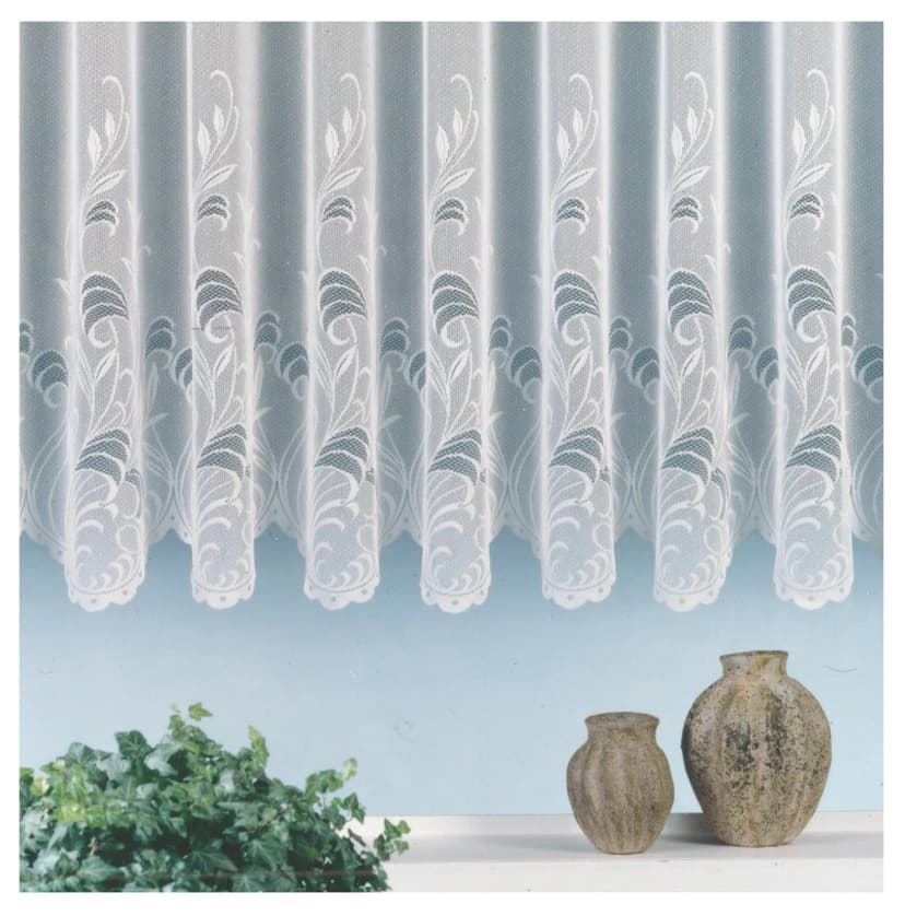 Store Gardine Jacquard Transparent Weiß Bordüre Gebogt Maß Vorhang Ökotex Typ559