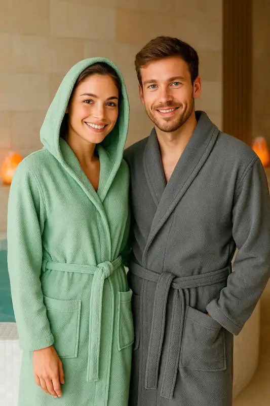 Bademantel Waffelpique Damen Herren Saunamantel Kapuze 100% BW OEKO-TEX Typ915 – neu – Damenmode – überwiegend braun – Foto…