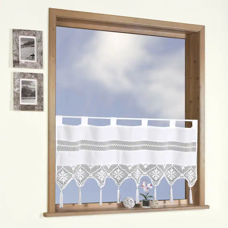 Scheibengardine Landhaus Häkelborte weiß 100% BW Fensterdeko Gardine Typ504 – neu – Möbel – Foto 1 von 4