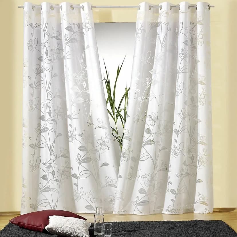 Gardine Ösenschal halbtransparent Blumen Ausbrenner Natur Dekoschal Typ206