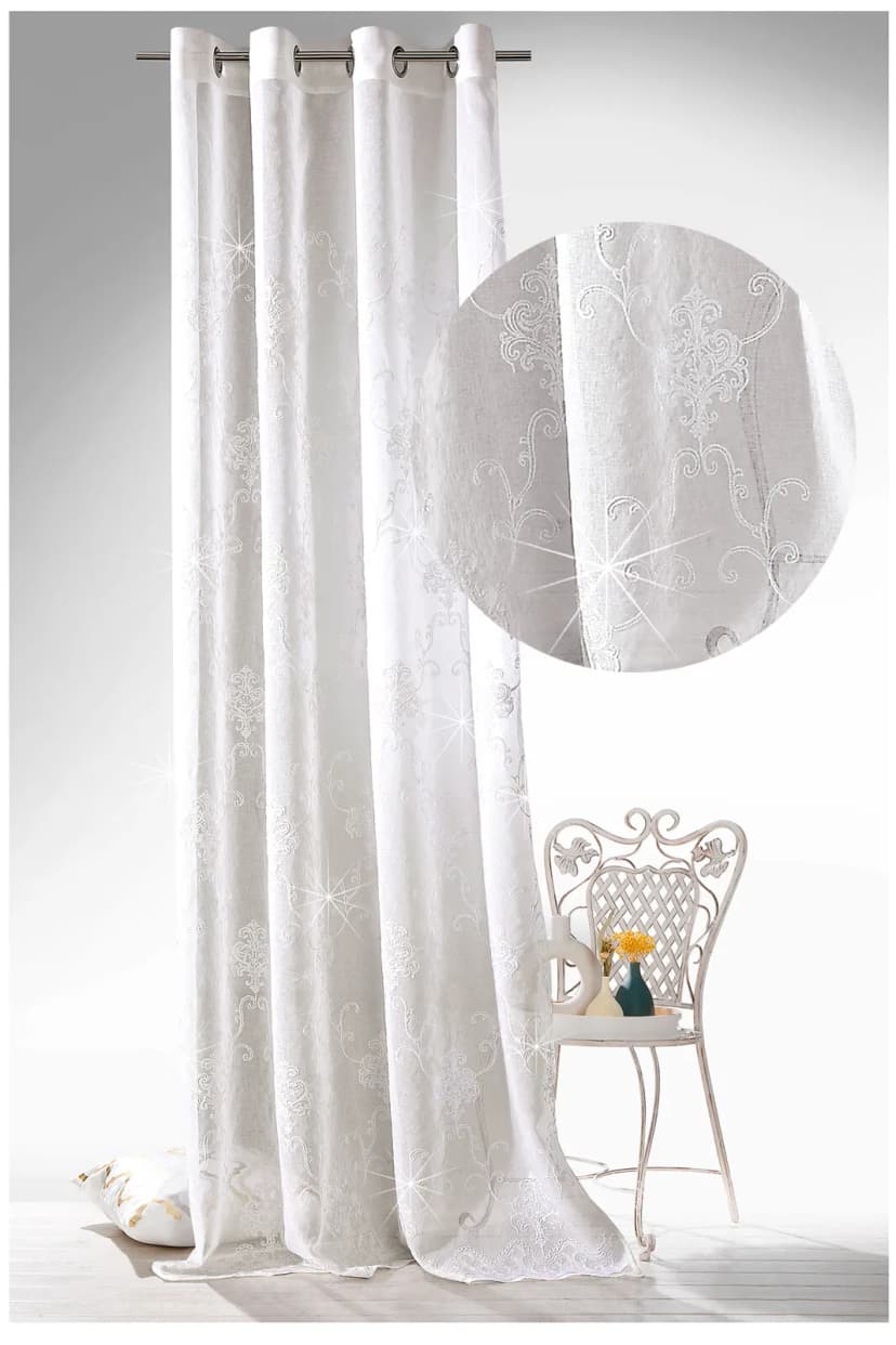heimtexland ® Ösenschal Barock Lurex Glitzer Vorhang Ornamente Gardine Typ828