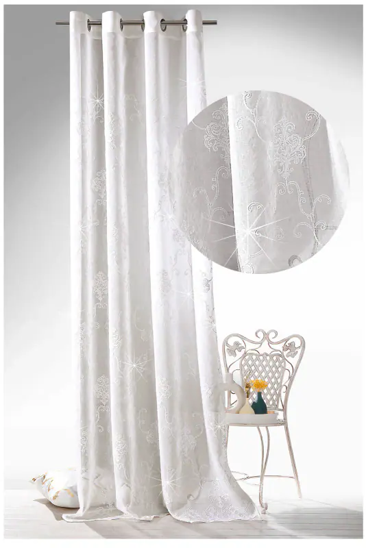 heimtexland ® Ösenschal Barock Lurex Glitzer Vorhang Ornamente Gardine Typ828 – neu – Möbel – überwiegend weiß – Foto 1 von 5