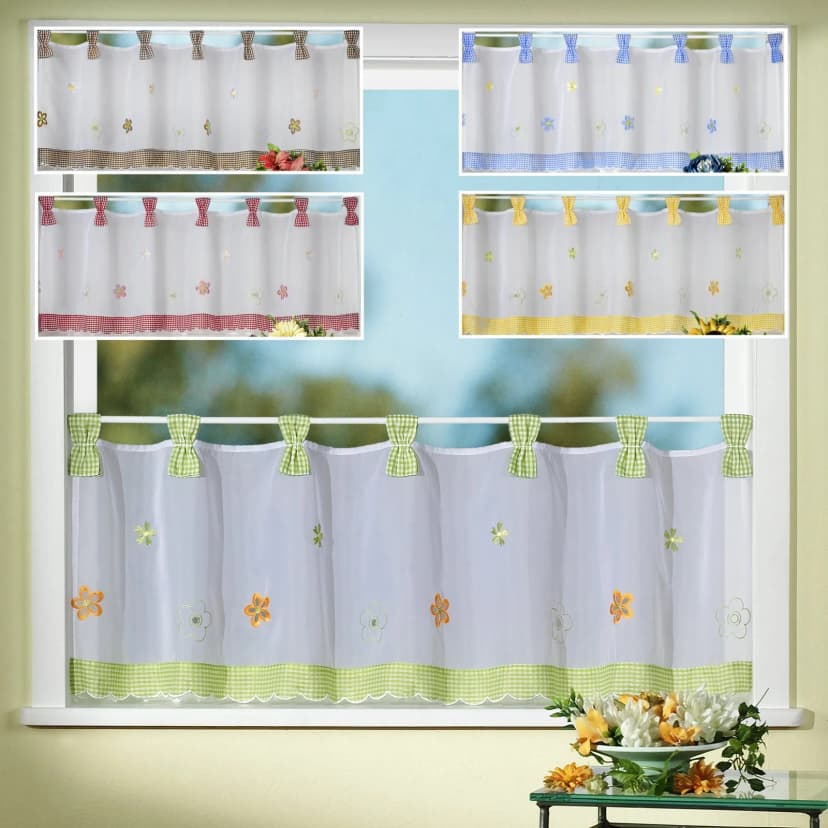 Scheibengardine Blumen Stickerei Landhaus Gardine Bistrogardine 45x150 cm Typ78