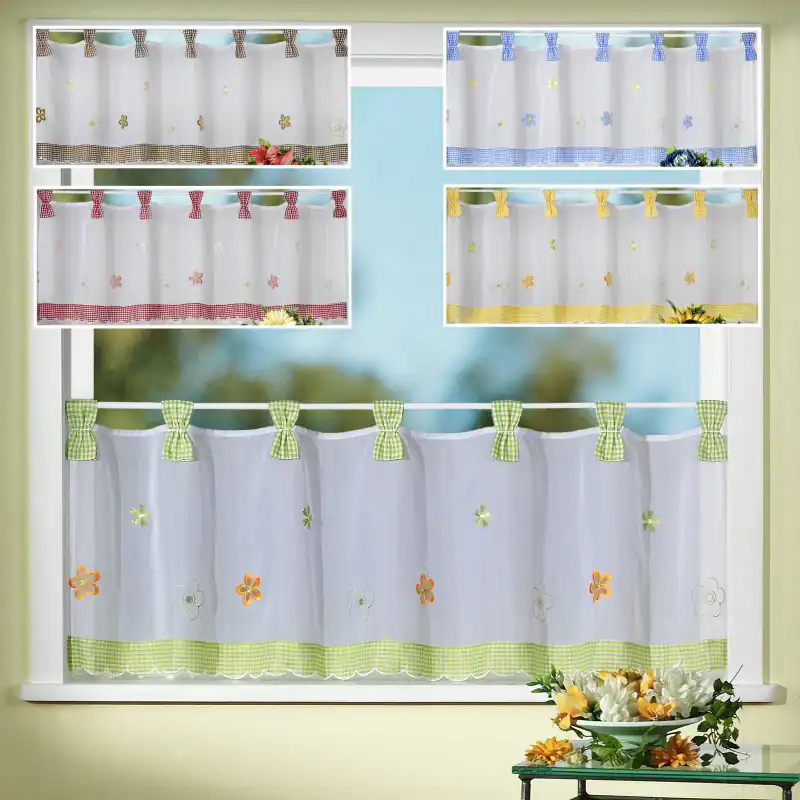 Scheibengardine Blumen Stickerei Landhaus Gardine Bistrogardine 45x150 cm Typ78 – neu – Möbel – überwiegend beige – Foto 1…