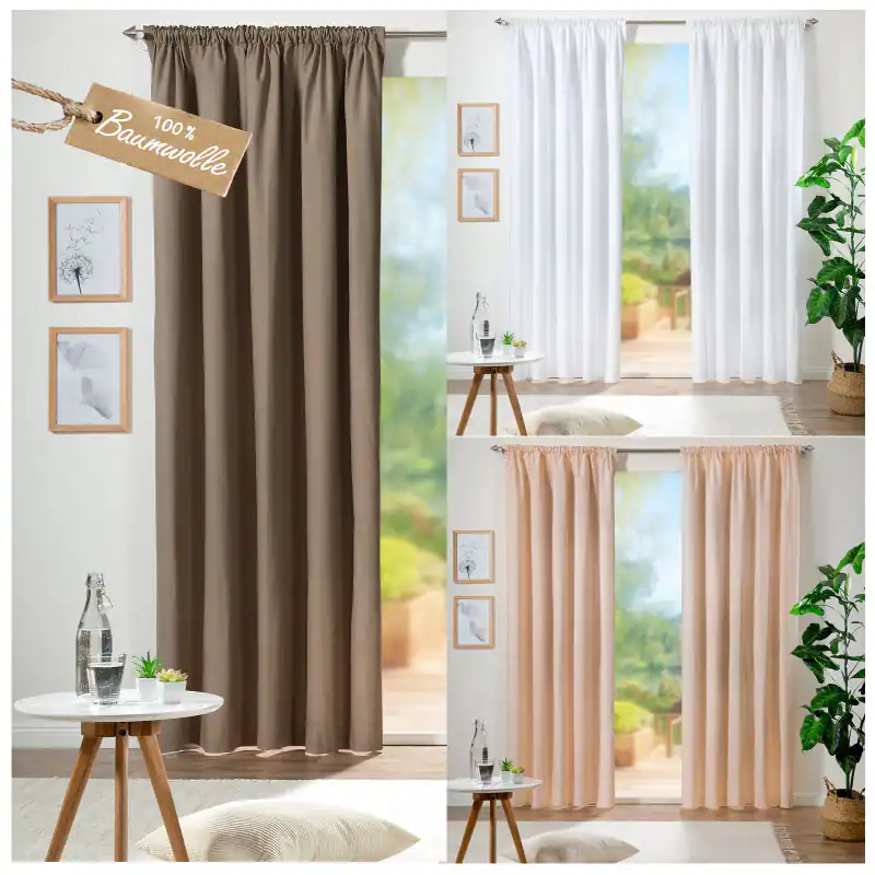 Dekoschal Leinen Vorhang Band Tunnelzug Blickdicht Matt 100% Baumwolle Typ689 – neu – Möbel – überwiegend beige – Foto 1…
