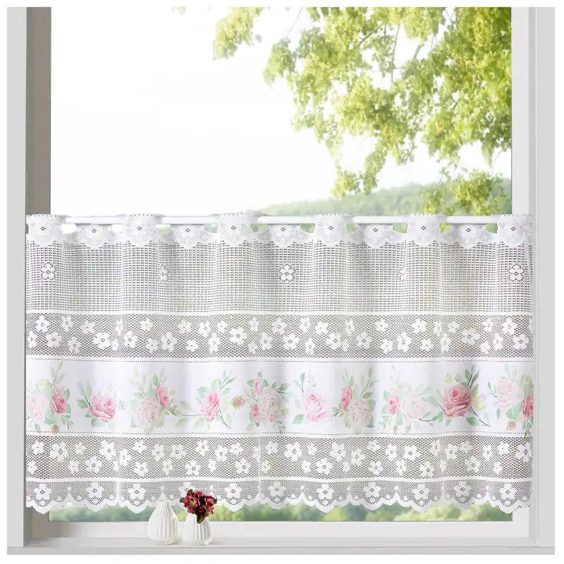 heimtexland ® Shabby Chic Rosen Scheibengardine Deko Landhaus Gardine Typ763 – neu – Möbel – überwiegend weiß – Foto 1 von 5