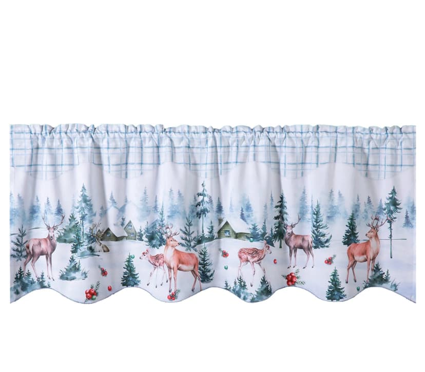 heimtexland ® Scheibengardine Winter Wald Deko Gardine Fensterdeko Rehe Typ651