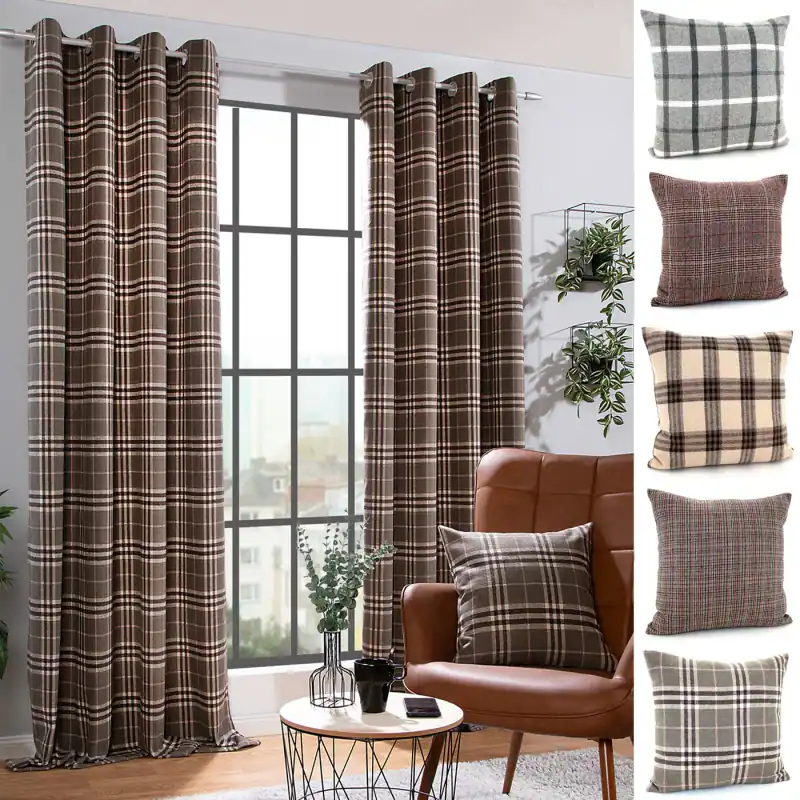 heimtexland ® Ösenschal Wolle Tartan Karo Vorhang Deko Gardine kariert Typ899 – neu – Möbel – überwiegend weiß – Foto 1 von 5