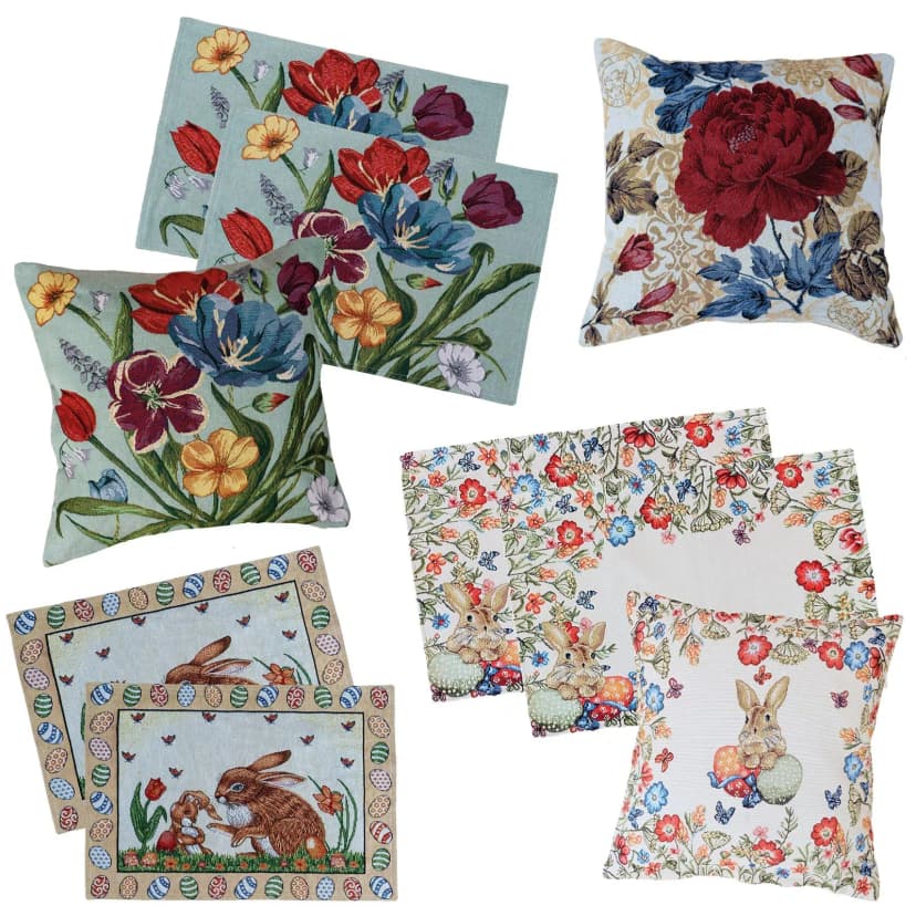 Gobelin Tischdeko Ostern Deko Kissen Tischset Blumen Platzsets Kissen Typ884