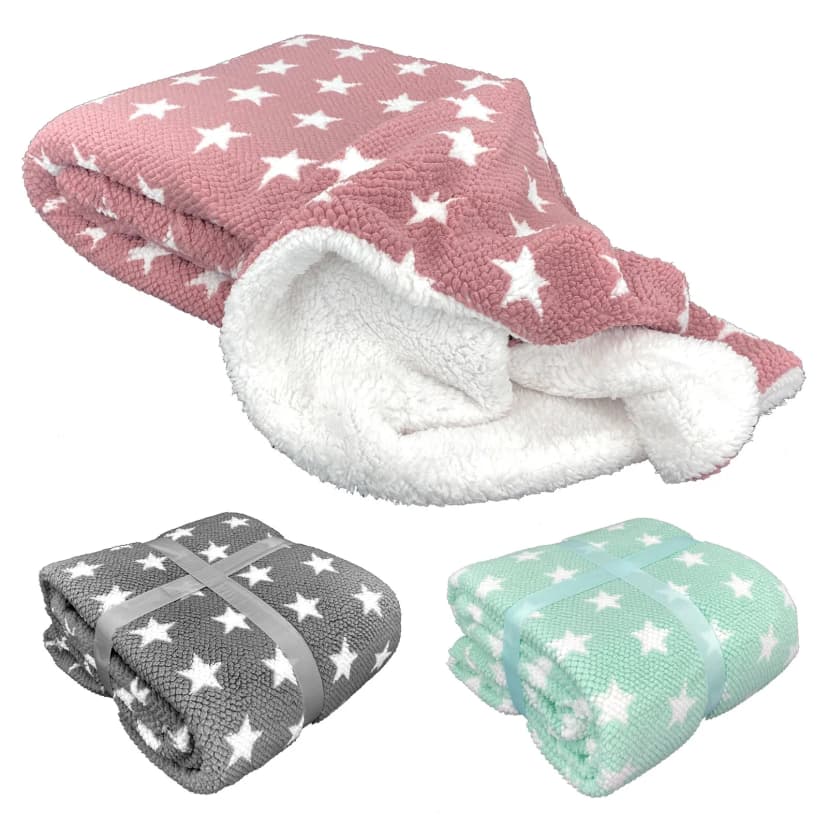 heimtexland ® super flauschige Kuscheldecke Sherpa Fell Wohndecke Sterne Typ868