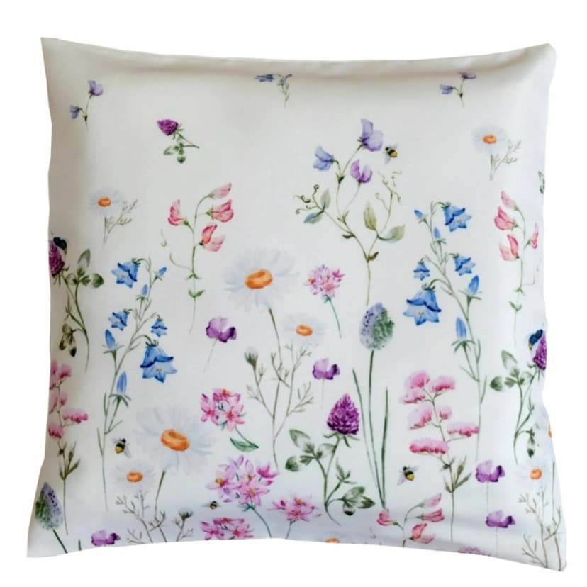 Kissenhülle Frühling Blumen 40x40 Kissen Blumenwiese weiß bunt Dekokissen Typ520