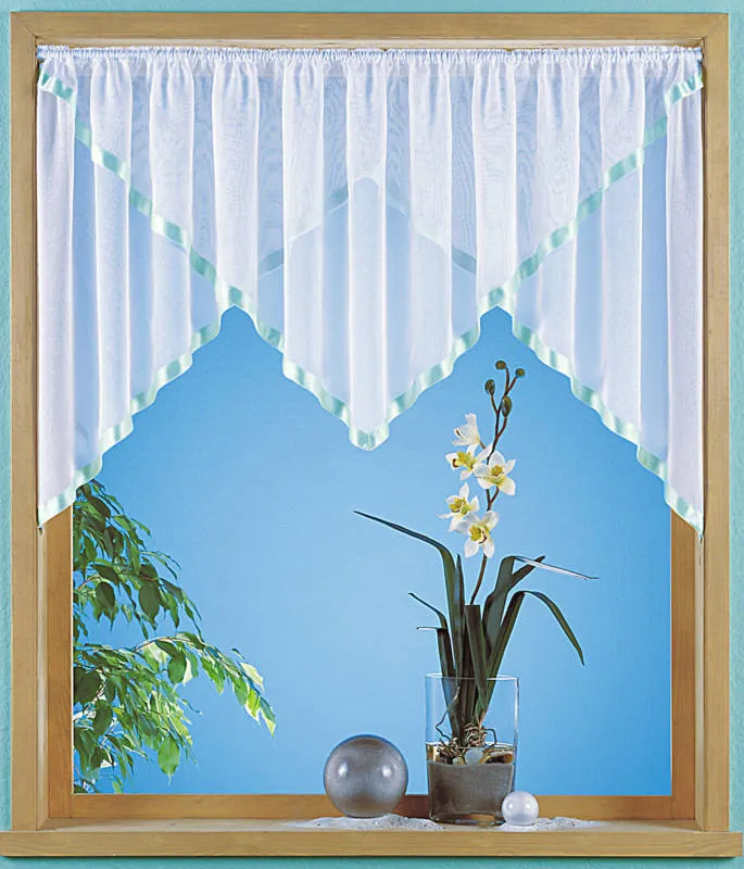 Gardine Kuvertstore m. Satinband Scheibengardine Vorhang Voile Kurzgardine Typ77