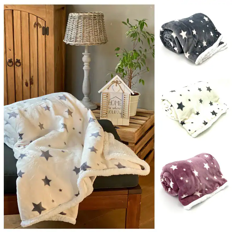XL Soft Touch Kuscheldecke Sterne Sherpa Plüsch 200x150 Fell Decke Ökotex Typ718 – neu – Möbel – überwiegend weiß – Foto 1…