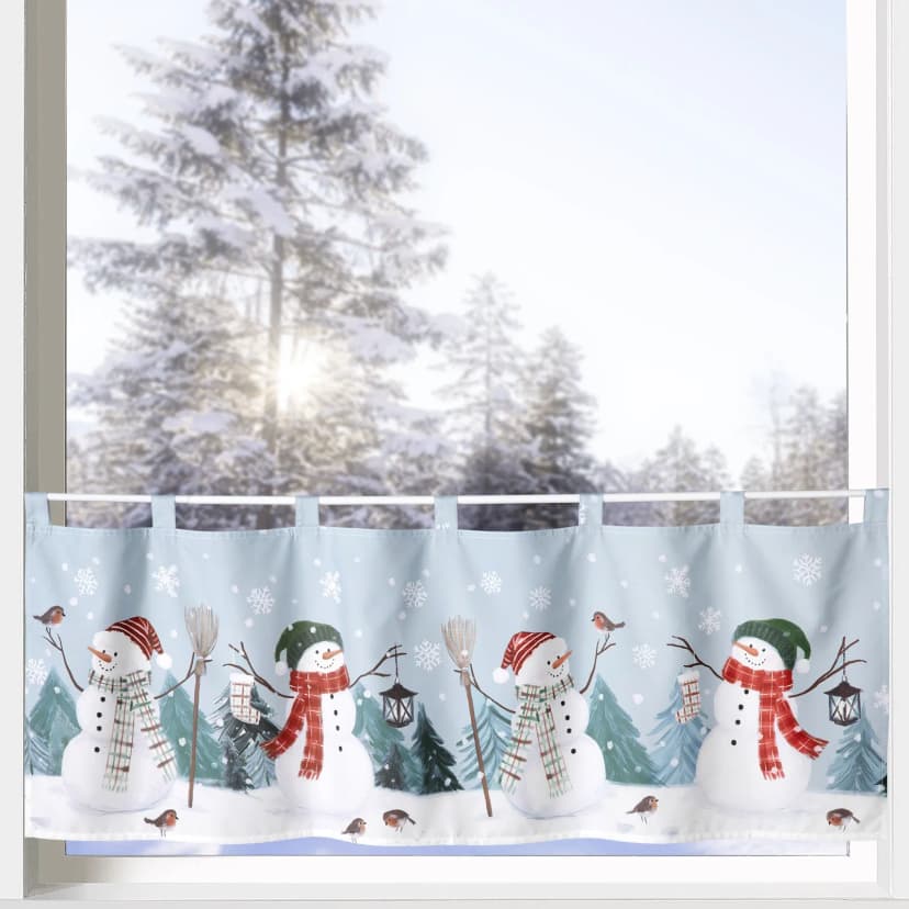 Scheibengardine Weihnachten Deko Gardine Schneemann Winter Fensterdeko Typ651