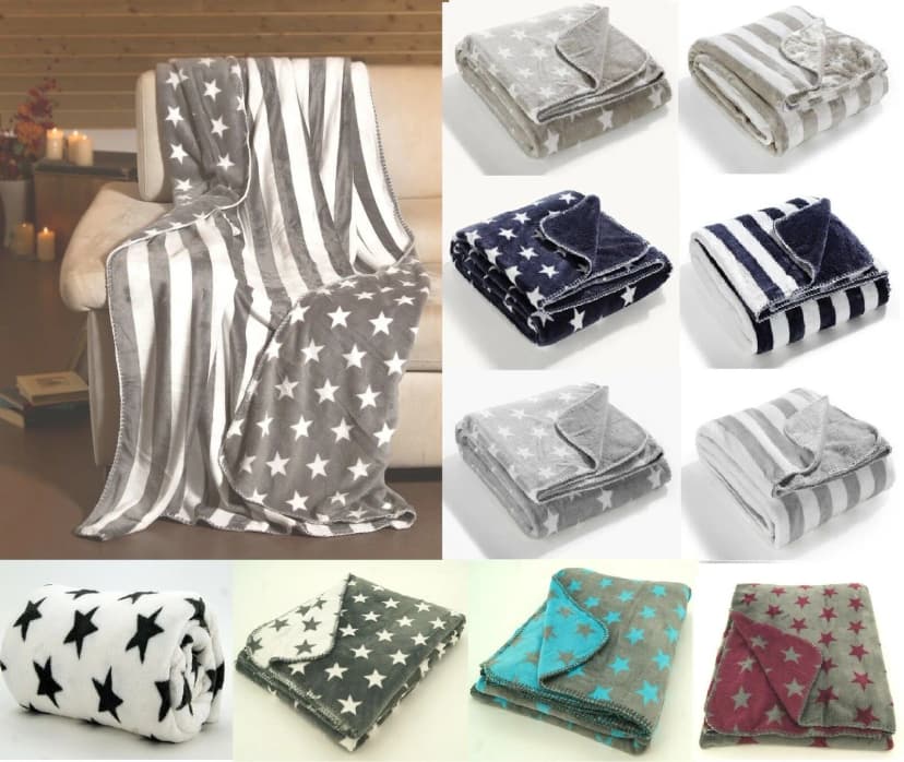 Kuscheldecke Wohndecke Wendedecke Flanell maritim chic Sterne Decke Typ281