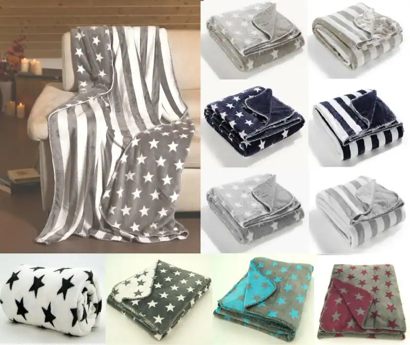 Kuscheldecke Wohndecke Wendedecke Flanell maritim chic Sterne Decke Typ281 – neu – Möbel – überwiegend weiß – Foto 1 von 5