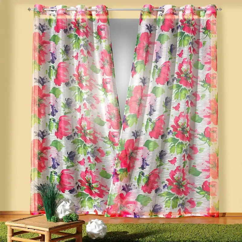 Gardine Ösenschal Tropical Flower pink Vorhang chic Dekoschal rosa Blumen Typ230 – neu – Möbel