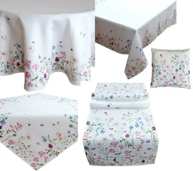 Frühling Tischdecke Tischläufer Mitteldecke weiß m. Blumen bedruckt rund Typ520 – neu – Möbel – Foto 1 von 5