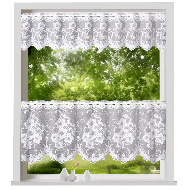 heimtexland ® Scheibengardine Jacquard Blumen Weiß Gardine Bistrogardine Typ261 – neu – Möbel – Foto 1 von 5