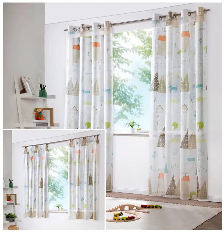 Vorhang Kindergardine Skandi Leinen Optik Natur Bunt Gardine Kinderzimmer Typ755 – neu – Möbel – Foto 1 von 5
