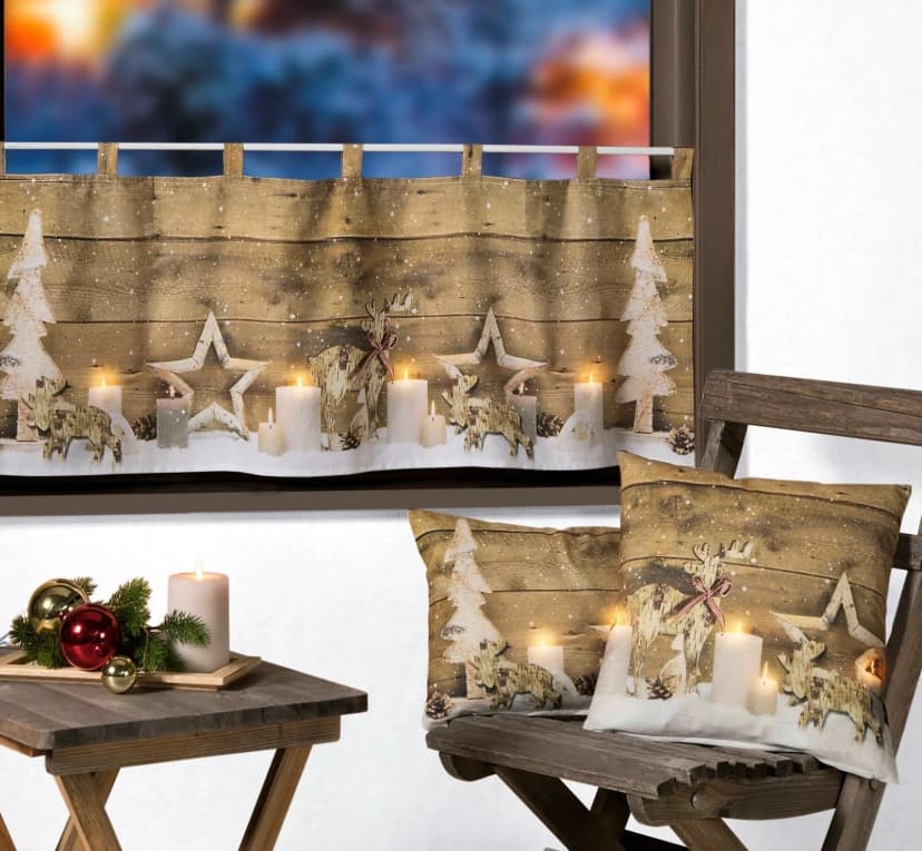 Weihnachten Scheibengardine m. LED Beleuchtung Fensterdeko Weihnachtsdeko Typ589