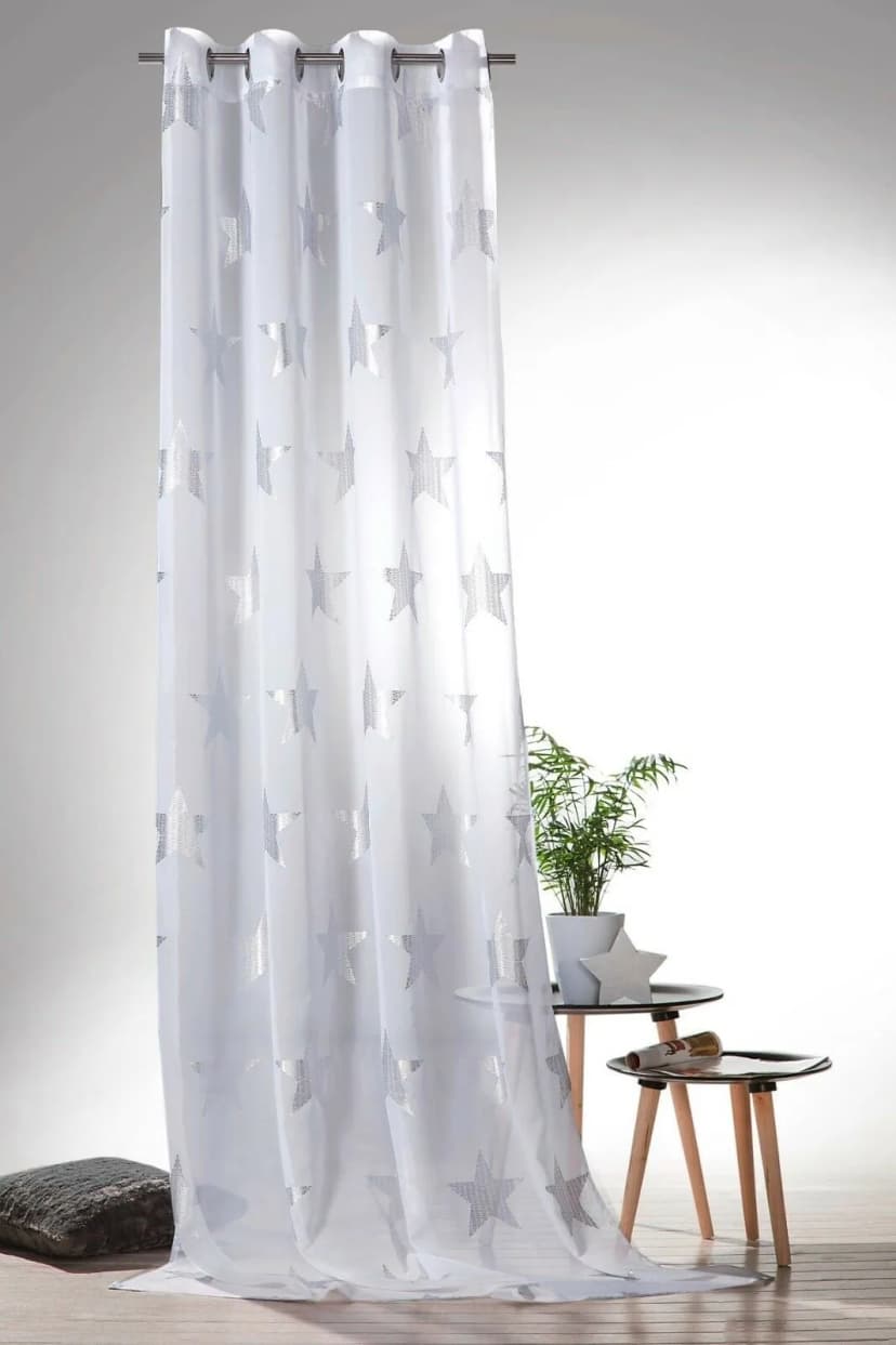 Silberdruck Ösenschal STERNE Vorhang transparent in weiß silber Gardine Typ566