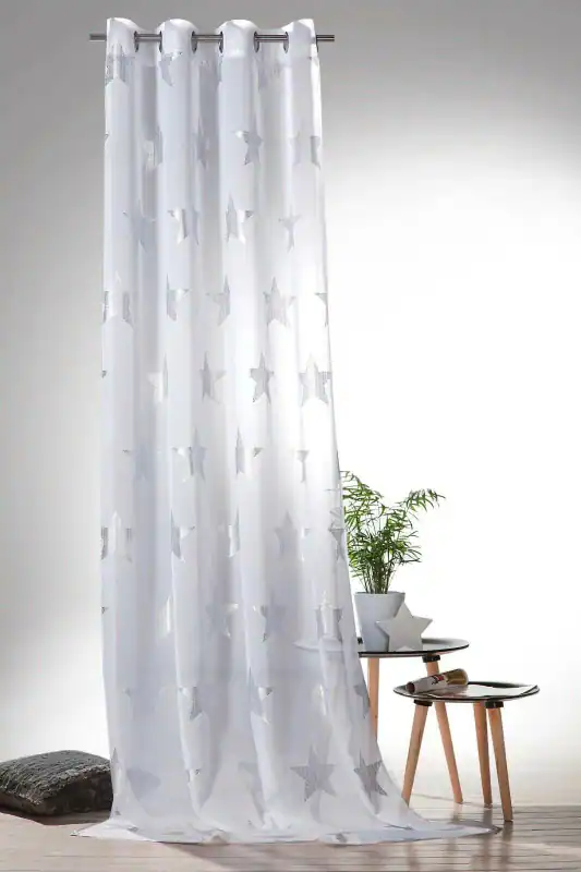 Silberdruck Ösenschal STERNE Vorhang transparent in weiß silber Gardine Typ566 – neu – Möbel – Foto 1 von 4