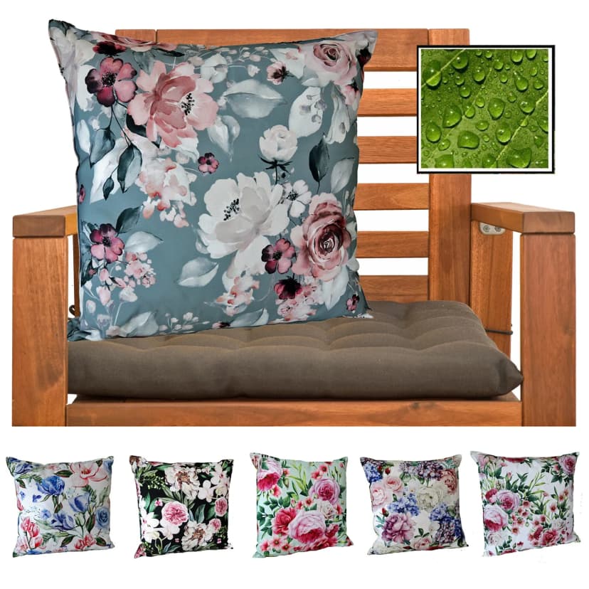 Outdoor Kissen Wasserabweisend Rosen Blumen Deko Gartenkissen Landhaus Typ675