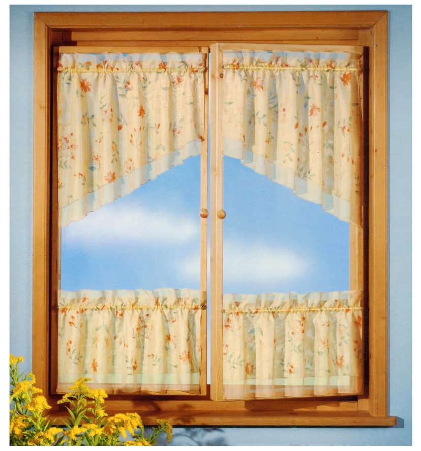 Scheibengardinen Set Fensterdekoration Landhaus Terra Gelb Blumen Gardine Typ61