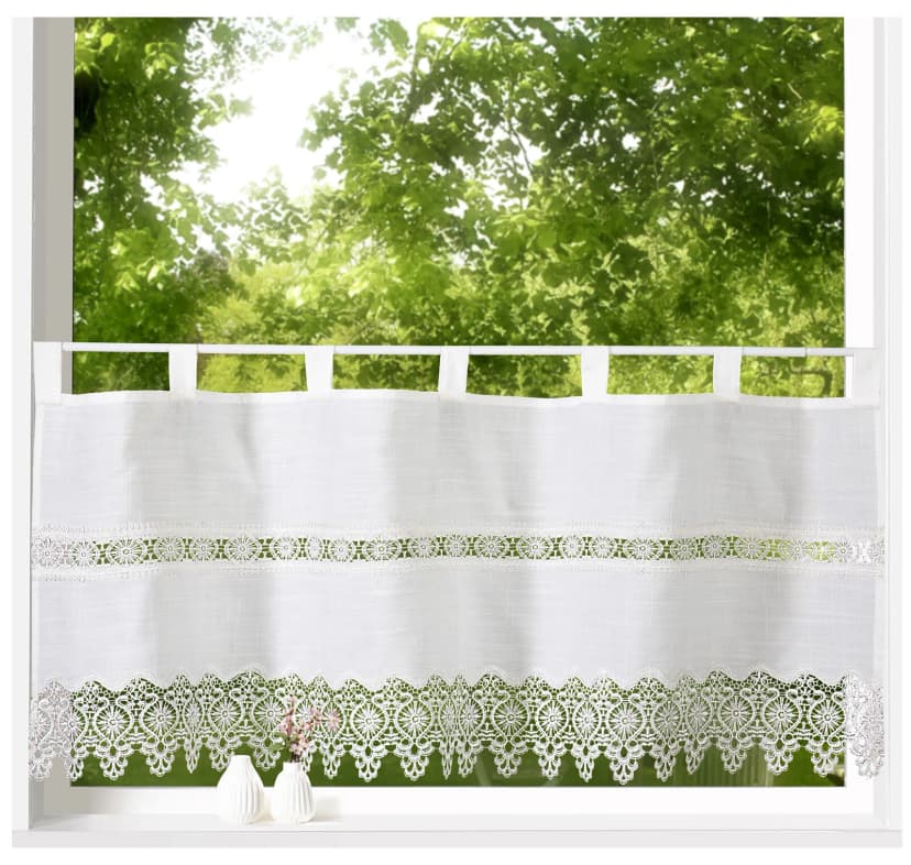 heimtexland ® Scheibengardine Natur Stickerei Gardine Landhaus Borte Typ791
