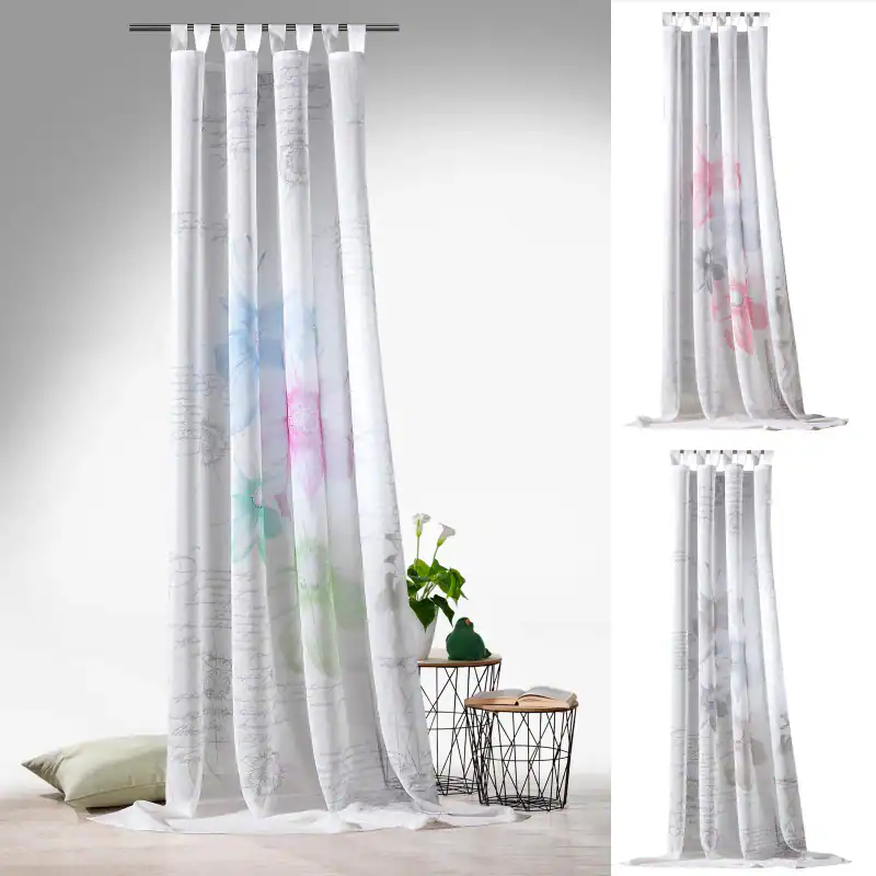 Schlaufenschal Vorhang Leinen Natur Blumen Lettering Deko Pastell Gardine Typ756 – neu – Möbel – überwiegend weiß – Foto 1…