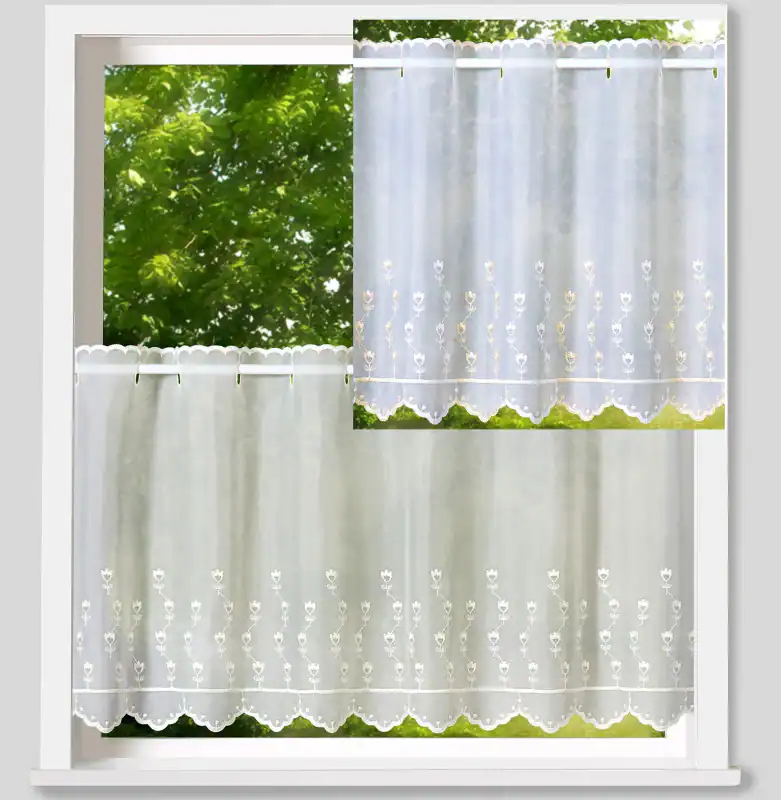 heimtexland ® Scheibengardine Tulpe bestickt Gardine Fensterdeko Landhaus Typ818 – neu – Möbel – überwiegend beige – Foto 1…