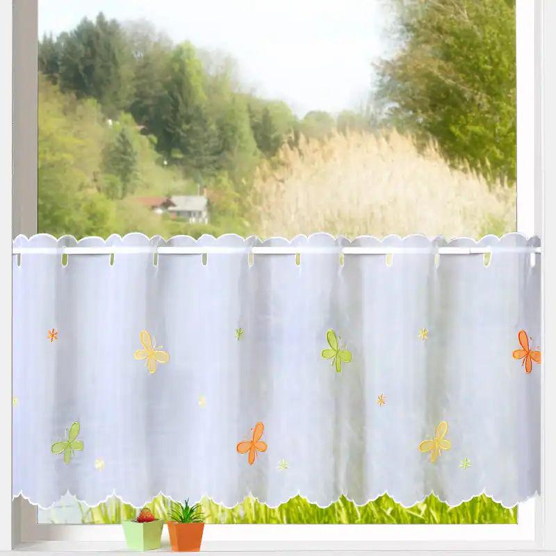 heimtexland ® Scheibengardine Schmetterling Deko Gardine bunt bestickt Typ820 – neu – Möbel – Foto 1 von 4