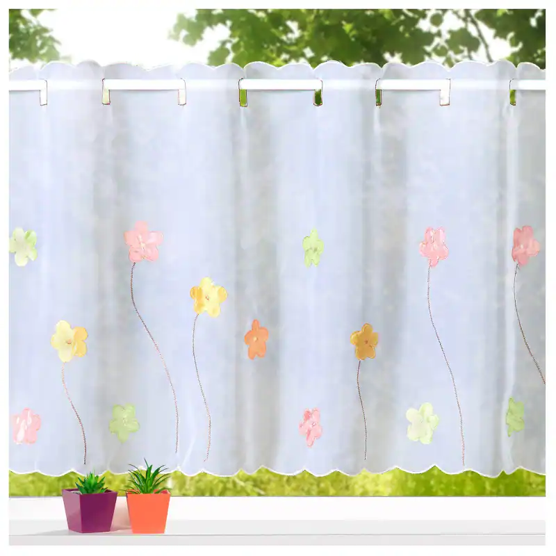 heimtexland ® Scheibengardine Blumen Gardine bestickt Fensterdekoration Typ822 – neu – Möbel – überwiegend weiß – Foto 1…