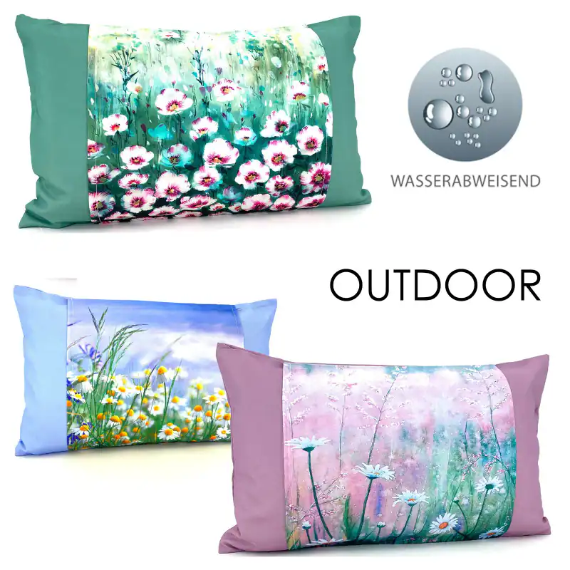 heimtexland ® Outdoorkissen Blumen 30x50 Lotus Effekt Garten KissenhülleTyp851 – neu – Möbel – überwiegend weiß – Foto 1…