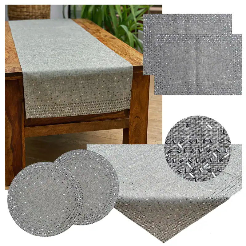 Tischdecke Tischläufer Platzset Grau Silber Nieten Applikation Tischdeko Typ712 – neu – Möbel – Foto 1 von 5