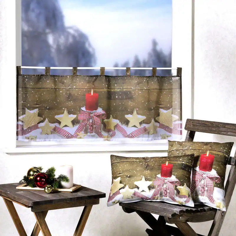 Weihnachten Scheibengardine Kissenhülle Dekokissen Weihnachtsgardine rot Typ590 – neu – Möbel – Foto 1 von 5